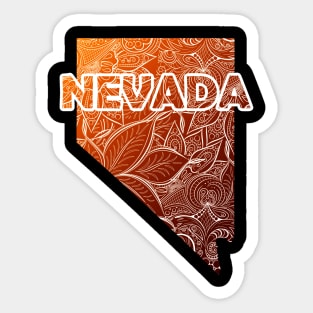 Colorful mandala art map of Nevada with text in brown and orange Sticker